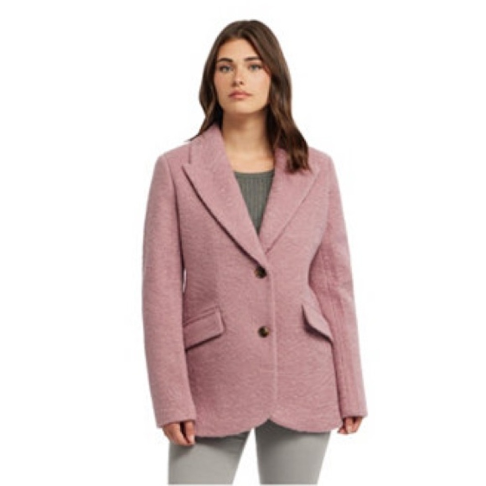 ELLEN TRACY Blazer 2-Button Coat Jacket Pink Flat Boucle Sz Small $229 MSRP NWT